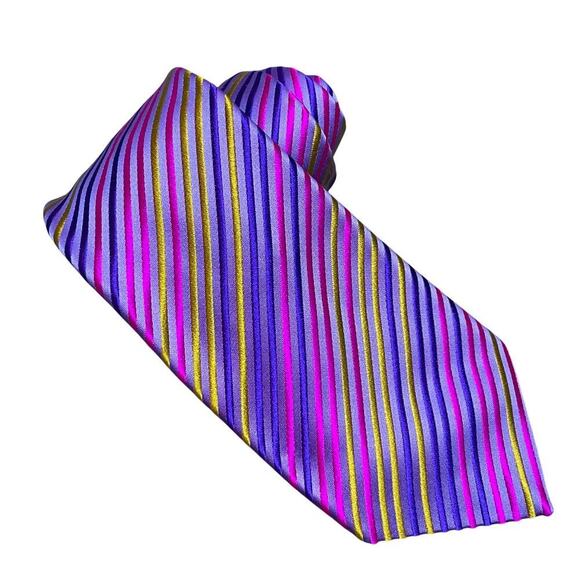 Duchamp London Handmade Silk Necktie – Multicolor Striped Lavender Purple Pink - Picture 1 of 5